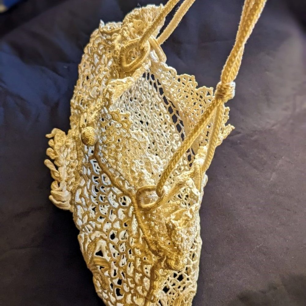 Antique Crocheted Lace Purse Evening Wedding Bag Victorian - Picture 14 of 16